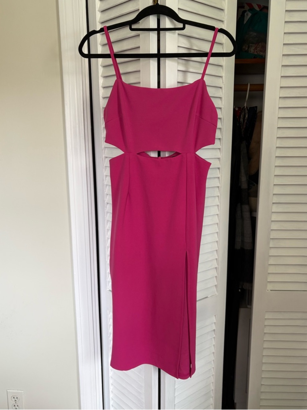 Fuchsia Cutout Midi Dress with Spaghetti Straps